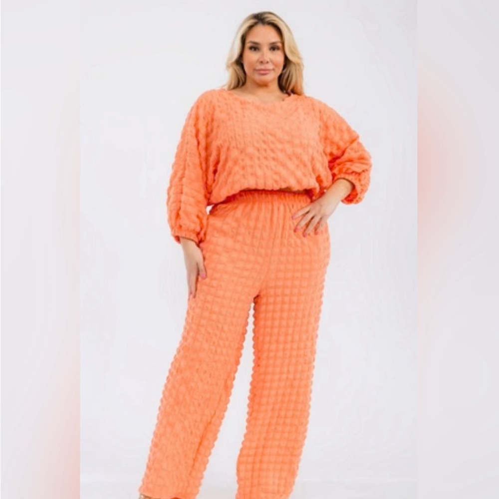 NWOT Orange Textured Two-Piece Pant Set